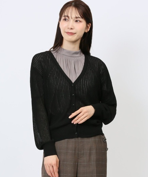 m.f.editorial（エムエフエディトリアル）の「【ストレッチ ハンドウォッシャブル 】m.f.エディトリアル レディース  ラメ シアー リブカーディガン（カーディガン/ボレロ・レディース・ブラック/グレー/ライトグリーン/ベージュ・MEDIUM/LARGE）」の2枚目の写真