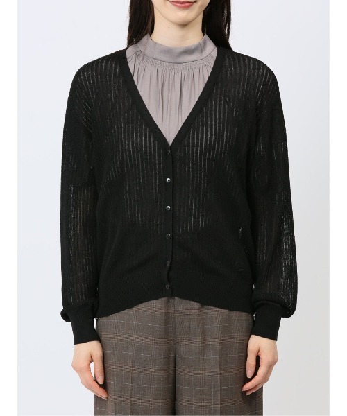 m.f.editorial（エムエフエディトリアル）の「【ストレッチ ハンドウォッシャブル 】m.f.エディトリアル レディース  ラメ シアー リブカーディガン（カーディガン/ボレロ・レディース・ブラック/グレー/ライトグリーン/ベージュ・MEDIUM/LARGE）」の21枚目の写真