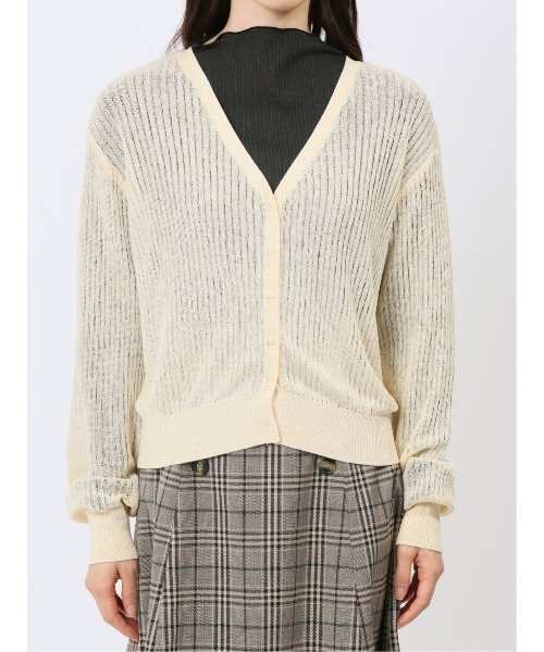 m.f.editorial（エムエフエディトリアル）の「【ストレッチ ハンドウォッシャブル 】m.f.エディトリアル レディース  ラメ シアー リブカーディガン（カーディガン/ボレロ・レディース・ブラック/グレー/ライトグリーン/ベージュ・MEDIUM/LARGE）」の7枚目の写真