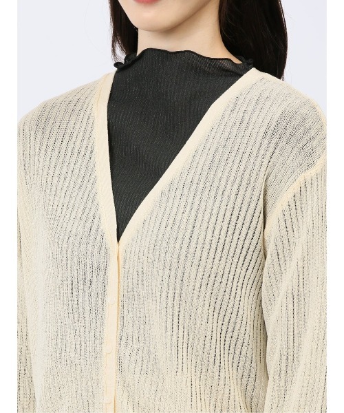 m.f.editorial（エムエフエディトリアル）の「【ストレッチ ハンドウォッシャブル 】m.f.エディトリアル レディース  ラメ シアー リブカーディガン（カーディガン/ボレロ・レディース・ブラック/グレー/ライトグリーン/ベージュ・MEDIUM/LARGE）」の10枚目の写真