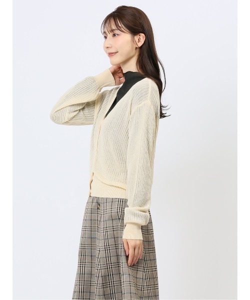 m.f.editorial（エムエフエディトリアル）の「【ストレッチ ハンドウォッシャブル 】m.f.エディトリアル レディース  ラメ シアー リブカーディガン（カーディガン/ボレロ・レディース・ブラック/グレー/ライトグリーン/ベージュ・MEDIUM/LARGE）」の12枚目の写真