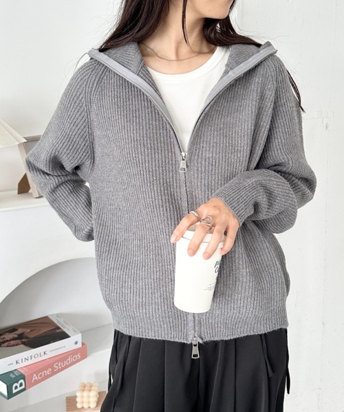 CLEA（クレア）の「ハーフジップセーラーカラーニットプルオーバー（ニット/セーター・レディース・レッド/ベージュ/アイボリー/ブラック/グレー・FREE）」の22枚目の写真