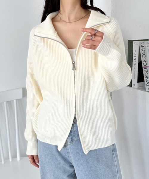 CLEA（クレア）の「ハーフジップセーラーカラーニットプルオーバー（ニット/セーター・レディース・レッド/ベージュ/アイボリー/ブラック/グレー・FREE）」の7枚目の写真