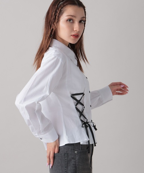 FOREVER 21（フォーエバー トゥエンティーワン）の「【2024FW】レースアップデザインシャツ（シャツ/ブラウス・レディース・オフホワイト/グレー・FREE）」の12枚目の写真