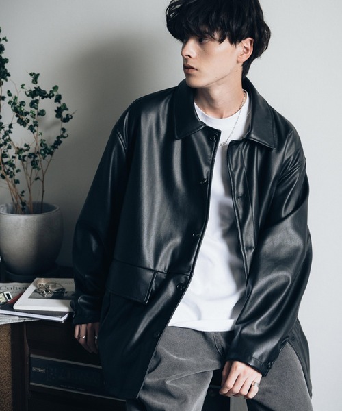オーバーサイズPUレザーカージャケット（ブルゾン）｜Rocky Monroe