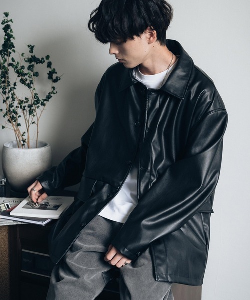 セール】オーバーサイズPUレザーカージャケット（ブルゾン）｜Rocky