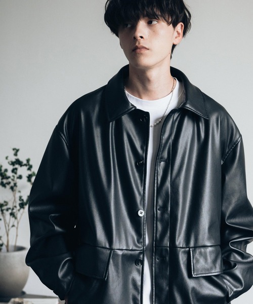 セール】オーバーサイズPUレザーカージャケット（ブルゾン）｜Rocky