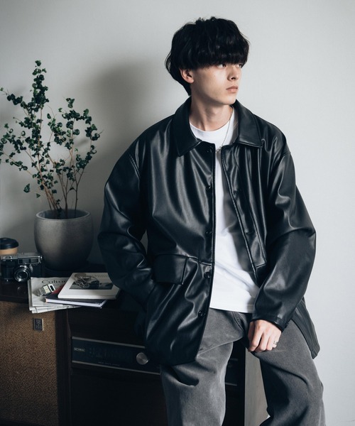 セール】オーバーサイズPUレザーカージャケット（ブルゾン）｜Rocky