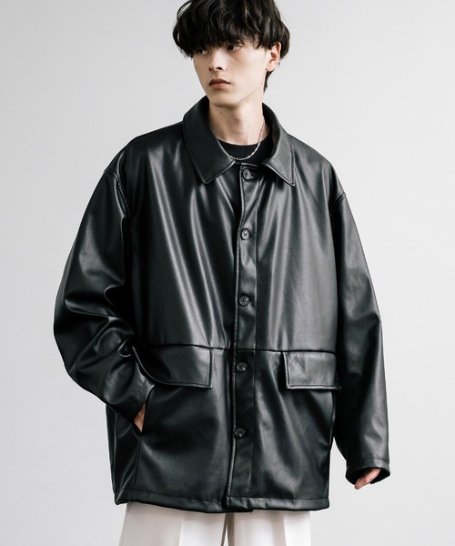 セール】オーバーサイズPUレザーカージャケット（ブルゾン）｜Rocky