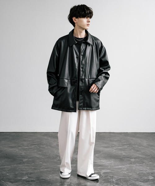 オーバーサイズPUレザーカージャケット（ブルゾン）｜Rocky Monroe