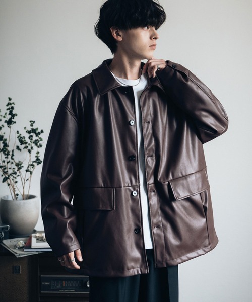 セール】オーバーサイズPUレザーカージャケット（ブルゾン）｜Rocky
