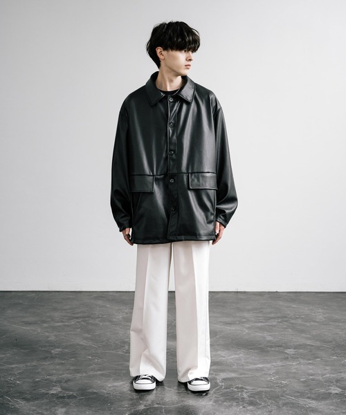 セール】オーバーサイズPUレザーカージャケット（ブルゾン）｜Rocky