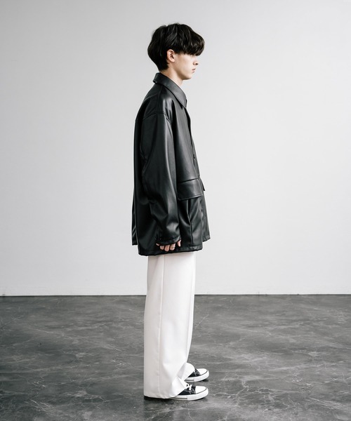 新品❤️Lサイズ　総柄　レザー　MORABITO テーラードジャケット オーバーサイズPUレザーカージャケット（ブルゾン）｜Rocky Monroe