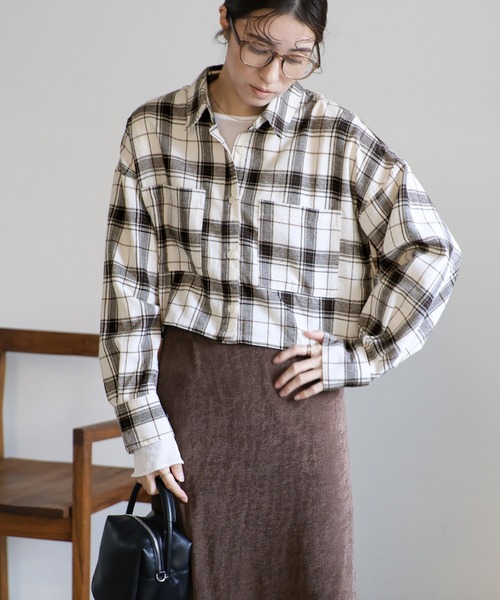 select MOCA(セレクトモカ)の「チェックショートシャツ(シャツ/ブラウス・レディース・アイボリー/ブラウン/ブラック/グレー・FREE)」の17枚目の写真