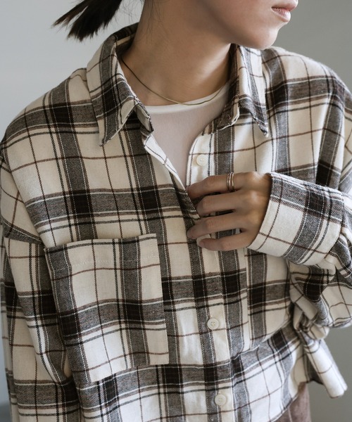 select MOCA(セレクトモカ)の「チェックショートシャツ(シャツ/ブラウス・レディース・アイボリー/ブラウン/ブラック/グレー・FREE)」の20枚目の写真