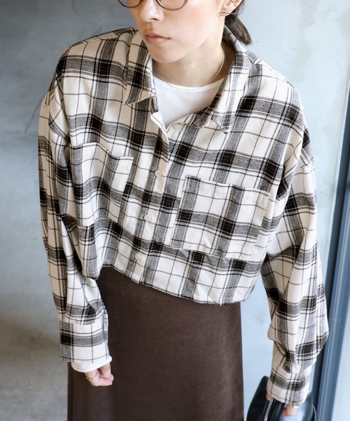 select MOCA(セレクトモカ)の「チェックショートシャツ(シャツ/ブラウス・レディース・アイボリー/ブラウン/ブラック/グレー・FREE)」の18枚目の写真