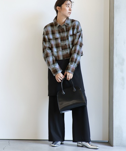 select MOCA（セレクトモカ）の「チェックショートシャツ（シャツ/ブラウス・レディース・アイボリー/ブラウン/ブラック/グレー・FREE）」の16枚目の写真