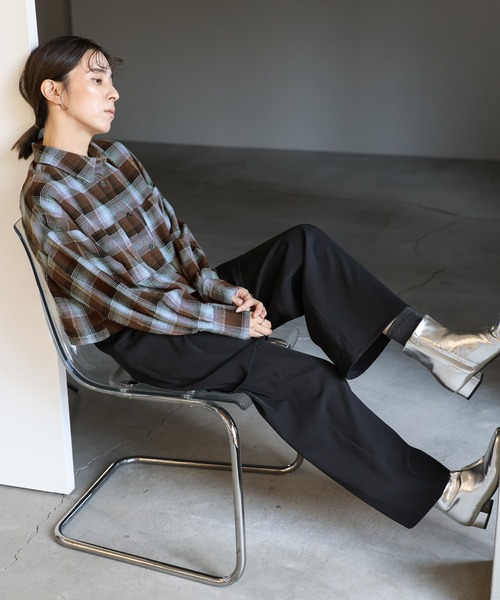 select MOCA（セレクトモカ）の「チェックショートシャツ（シャツ/ブラウス・レディース・アイボリー/ブラウン/ブラック/グレー・FREE）」の5枚目の写真