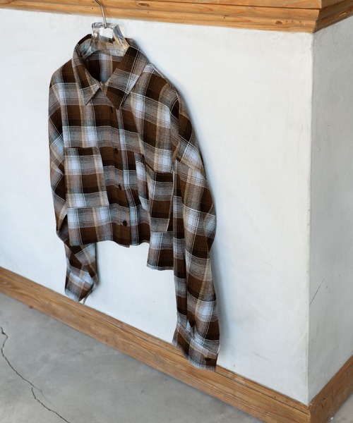 select MOCA（セレクトモカ）の「チェックショートシャツ（シャツ/ブラウス・レディース・アイボリー/ブラウン/ブラック/グレー・FREE）」の6枚目の写真