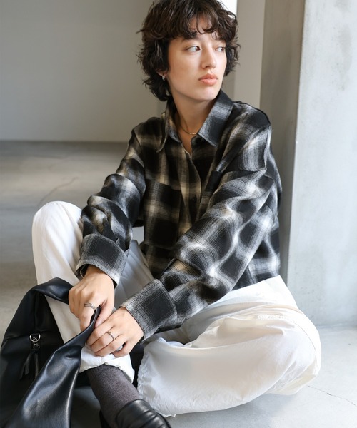 select MOCA（セレクトモカ）の「チェックショートシャツ（シャツ/ブラウス・レディース・アイボリー/ブラウン/ブラック/グレー・FREE）」の20枚目の写真