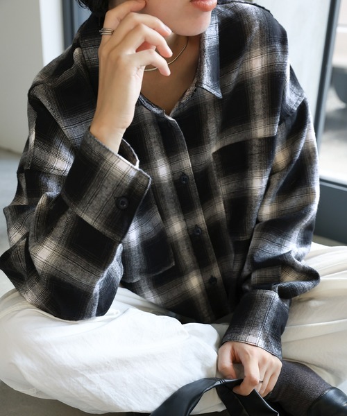 select MOCA（セレクトモカ）の「チェックショートシャツ（シャツ/ブラウス・レディース・アイボリー/ブラウン/ブラック/グレー・FREE）」の17枚目の写真