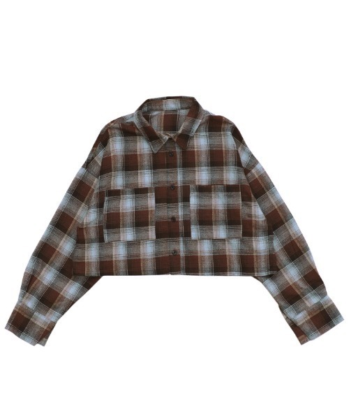 select MOCA（セレクトモカ）の「チェックショートシャツ（シャツ/ブラウス・レディース・アイボリー/ブラウン/ブラック/グレー・FREE）」の9枚目の写真