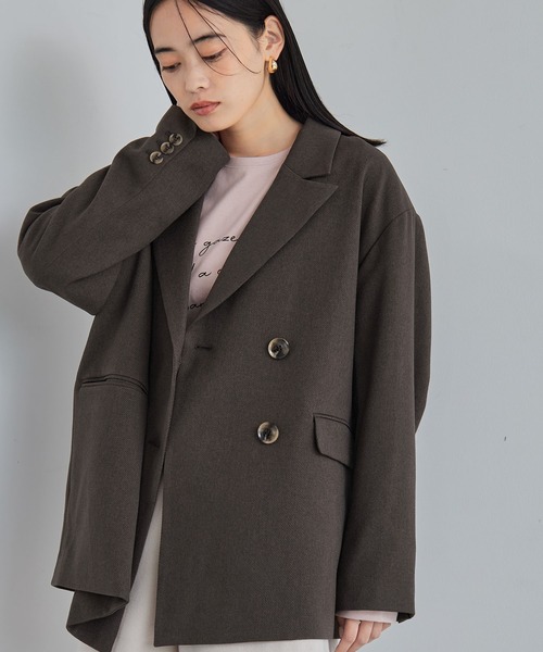 VIS(ビス)の「【セットアップ対応】ピークドラペルオーバーサイズジャケット【洗える】(テーラードジャケット・レディース・チャコールグレー/ダークブラウン/ベージュ系その他・FREE)」の2枚目の写真