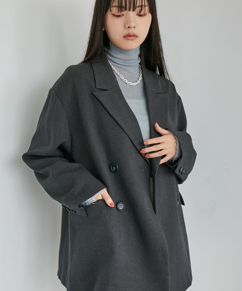 VIS(ビス)の「【セットアップ対応】ピークドラペルオーバーサイズジャケット【洗える】(テーラードジャケット・レディース・チャコールグレー/ダークブラウン/ベージュ系その他・FREE)」の12枚目の写真
