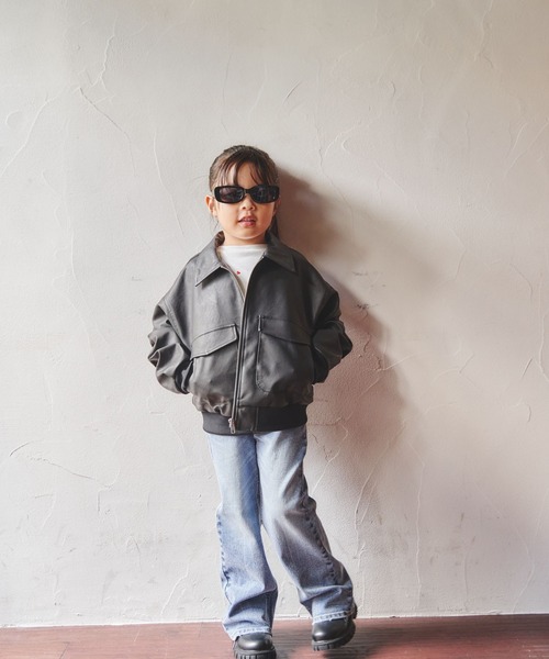 10C REPIPI（ジューシーレピピ）の「【10C REPIPI】フェイクレザーフライジャケット（ブルゾン・キッズ・ブラック系その他/ブラック・130cm/120cm/110cm）」の4枚目の写真