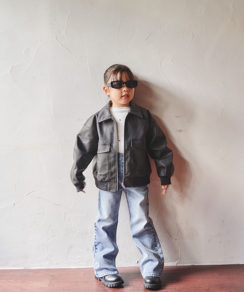 10C REPIPI（ジューシーレピピ）の「【10C REPIPI】フェイクレザーフライジャケット（ブルゾン・キッズ・ブラック系その他/ブラック・130cm/120cm/110cm）」の6枚目の写真