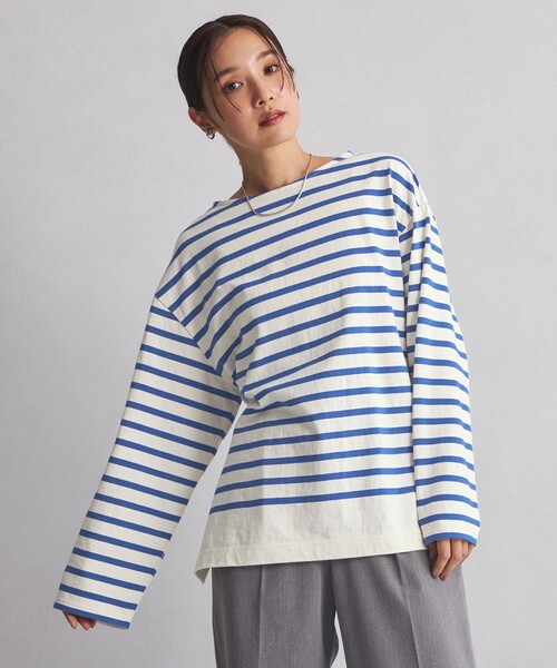 green label relaxing（グリーンレーベルリラクシング）の「＜at ease＞ボーダー ロングスリーブ カットソー（Tシャツ/カットソー・レディース・ピンク/ブラウン/コバルトブルー/ネイビー/グレー・FREE）」の4枚目の写真