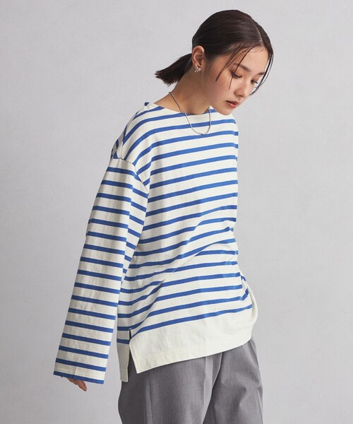 green label relaxing（グリーンレーベルリラクシング）の「＜at ease＞ボーダー ロングスリーブ カットソー（Tシャツ/カットソー・レディース・ピンク/ブラウン/コバルトブルー/ネイビー/グレー・FREE）」の7枚目の写真