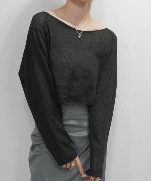 スローン　シアー ショートスリーブ クルーネック ニット　サマーニット　新品　黒 SLOANE - SLOANE 別注 シアー ショートスリーブ クルーネック
