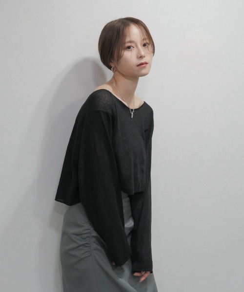 スローン　シアー ショートスリーブ クルーネック ニット　サマーニット　新品　黒 SLOANE - SLOANE 別注 シアー ショートスリーブ クルーネック