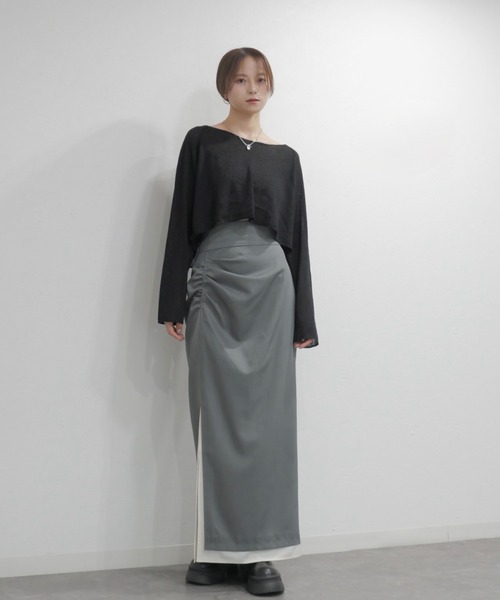 【美品✨】アドーア クルーネック 春夏ロング丈ニット スリット黒 M 38長袖 美品✨】アドーア クルーネック 春夏ロング丈ニット スリット黒