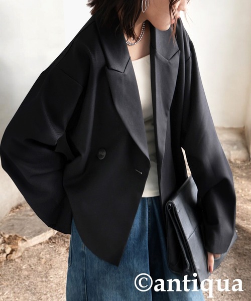 antiqua（アンティカ）の「ツイルジャケット（テーラードジャケット・レディース・チャコールグレー/ブラック・ONESIZE）」の2枚目の写真
