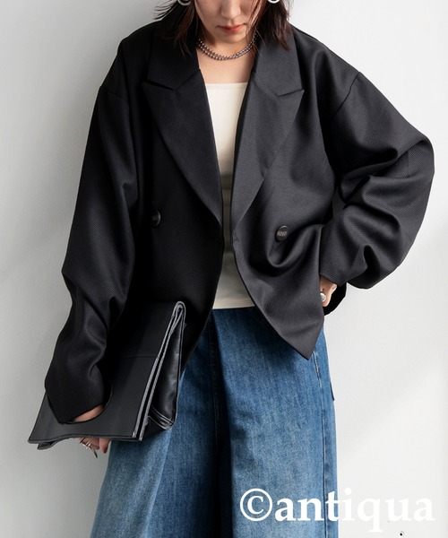 antiqua（アンティカ）の「ツイルジャケット（テーラードジャケット・レディース・チャコールグレー/ブラック・ONESIZE）」の3枚目の写真