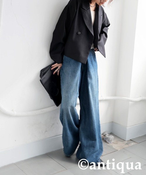 antiqua（アンティカ）の「ツイルジャケット（テーラードジャケット・レディース・チャコールグレー/ブラック・ONESIZE）」の5枚目の写真