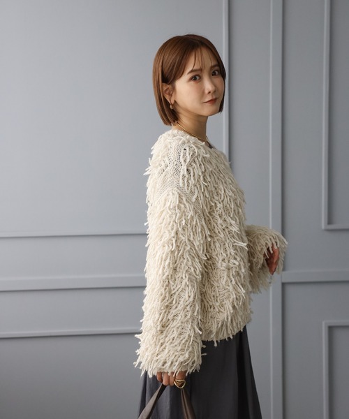 Bonjour Sagan（ボンジュールサガン）の「前後2WAYループヤーンカーディガン（カーディガン/ボレロ・レディース・ブラック/キナリ・FREE）」の4枚目の写真