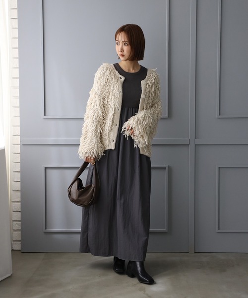 Bonjour Sagan（ボンジュールサガン）の「前後2WAYループヤーンカーディガン（カーディガン/ボレロ・レディース・ブラック/キナリ・FREE）」の6枚目の写真