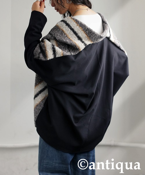 antiqua(アンティカ)の「ボア切り替えカーディガン(カーディガン/ボレロ・レディース・ブラック/ネイビー・ONESIZE)」の5枚目の写真