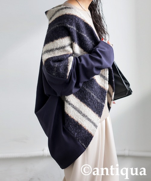 antiqua(アンティカ)の「ボア切り替えカーディガン(カーディガン/ボレロ・レディース・ブラック/ネイビー・ONESIZE)」の9枚目の写真