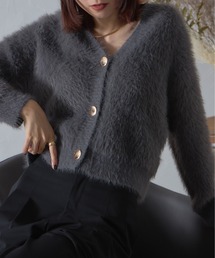 ロングシャギー金ボタンショート丈カーディガン