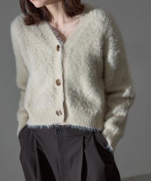 ロングシャギー金ボタンショート丈カーディガン