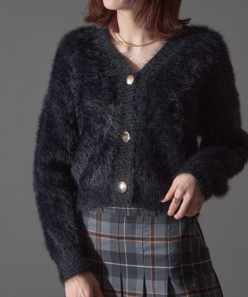 each（イーチ）の「ロングシャギー金ボタンショート丈カーディガン（カーディガン/ボレロ・レディース・グレー/ブラック/グレイッシュベージュ/モカ・FREE）」の10枚目の写真