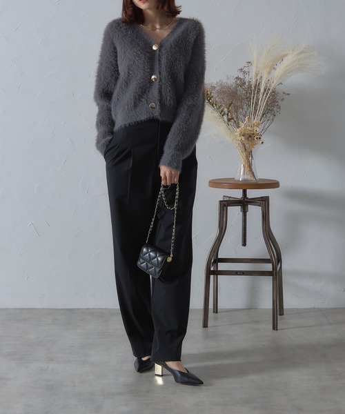 セール】ロングシャギー金ボタンショート丈カーディガン（カーディガン