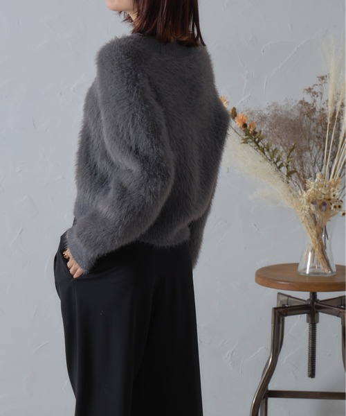 each（イーチ）の「ロングシャギー金ボタンショート丈カーディガン（カーディガン/ボレロ・レディース・グレー/ブラック/グレイッシュベージュ/モカ・FREE）」の18枚目の写真