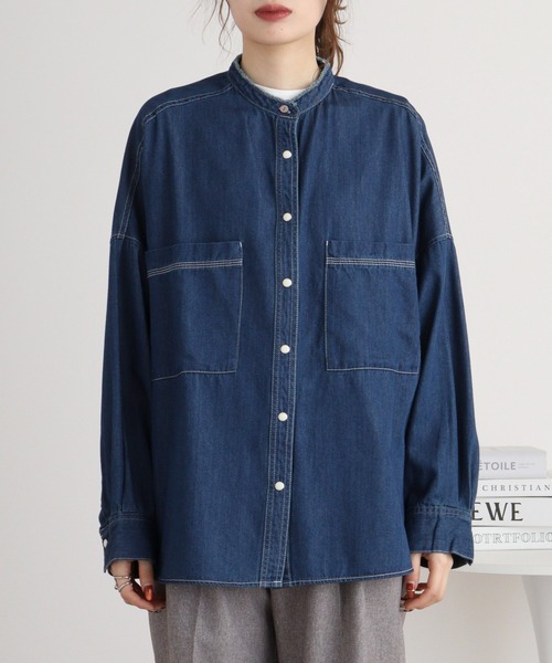 hunch(ハンチ)の「hunch テンセルデニム オーバーシャツ(シャツ/ブラウス・レディース・ブラック/ブルー/ライトインディゴブルー/グレー・FREE)」の5枚目の写真