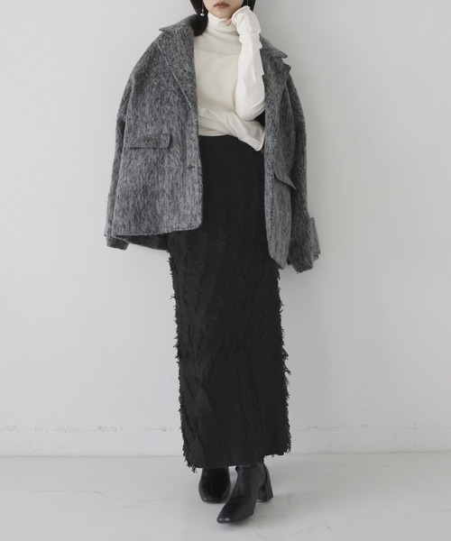 hellam（へラム）の「ミックスフリンジ ニットスカート（スカート・レディース・ブラック/ブラックミックス/グレー・FREE）」の4枚目の写真