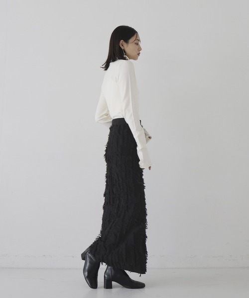 hellam（へラム）の「ミックスフリンジ ニットスカート（スカート・レディース・ブラック/ブラックミックス/グレー・FREE）」の8枚目の写真